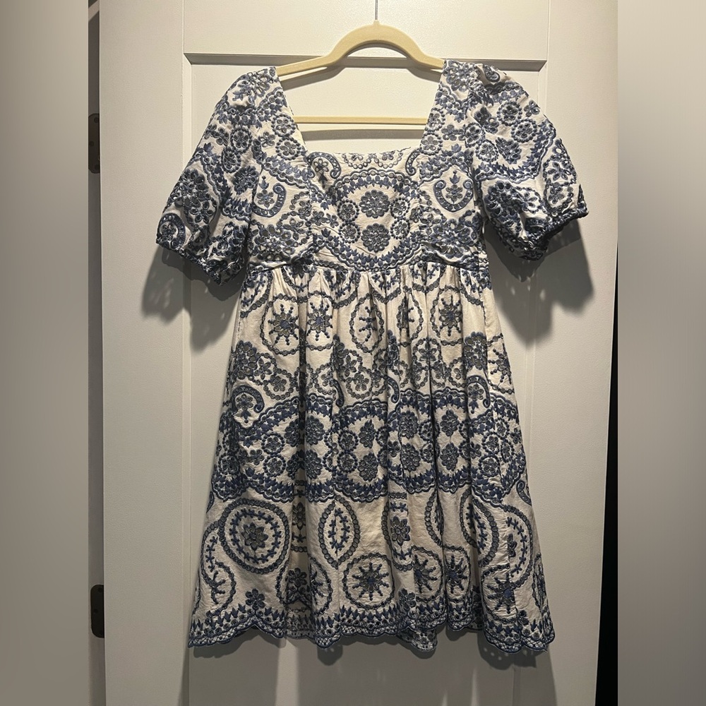 Sunday Up white and blue eyelet mini dress. Size small